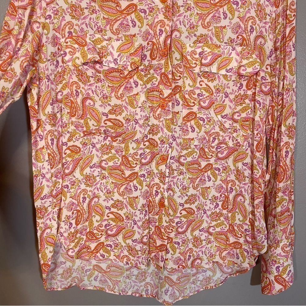 Zara Pink Paisley Print Button Up Blouse - Picture 3 of 6